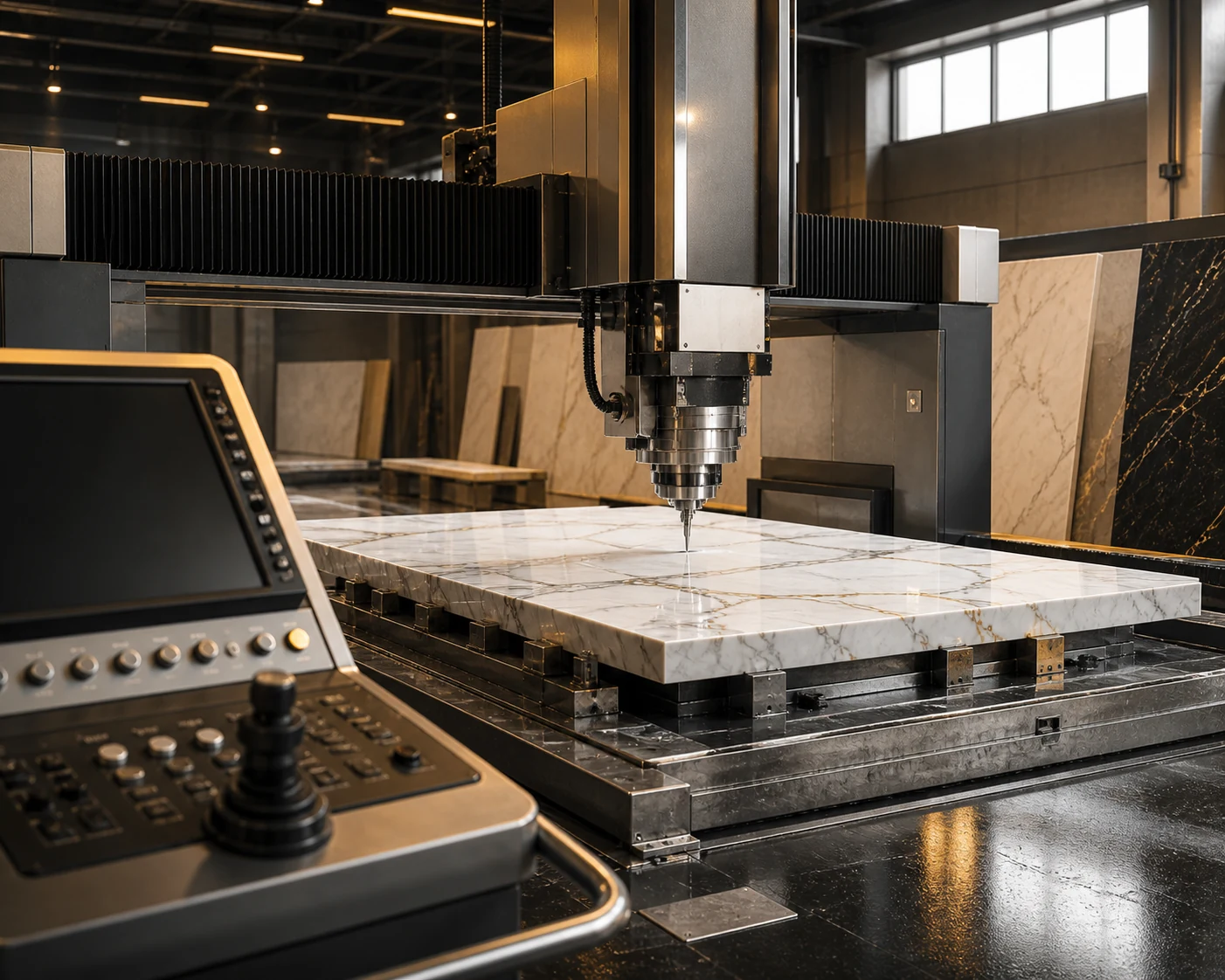 Yapıgranit atölyesinde 5 eksen CNC ile mermer işleme